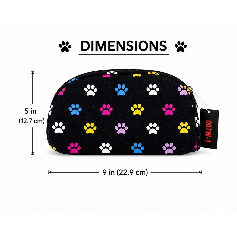 Travel Medicine Bag Pill Organizer Case Cosmetic Makeup Pouch Black Paw Print